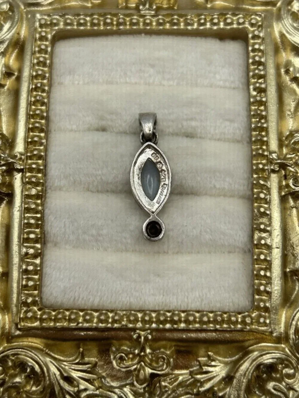Vintage Sterling Silver Abalone Pendant Marquise Inlay Blue Stone Accent - Picture 6 of 12